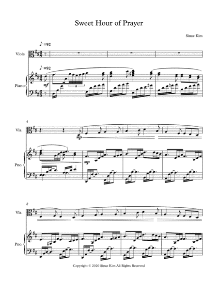 Sweet Hour of Prayer for Viola and Piano (arr. Sinae Kim)