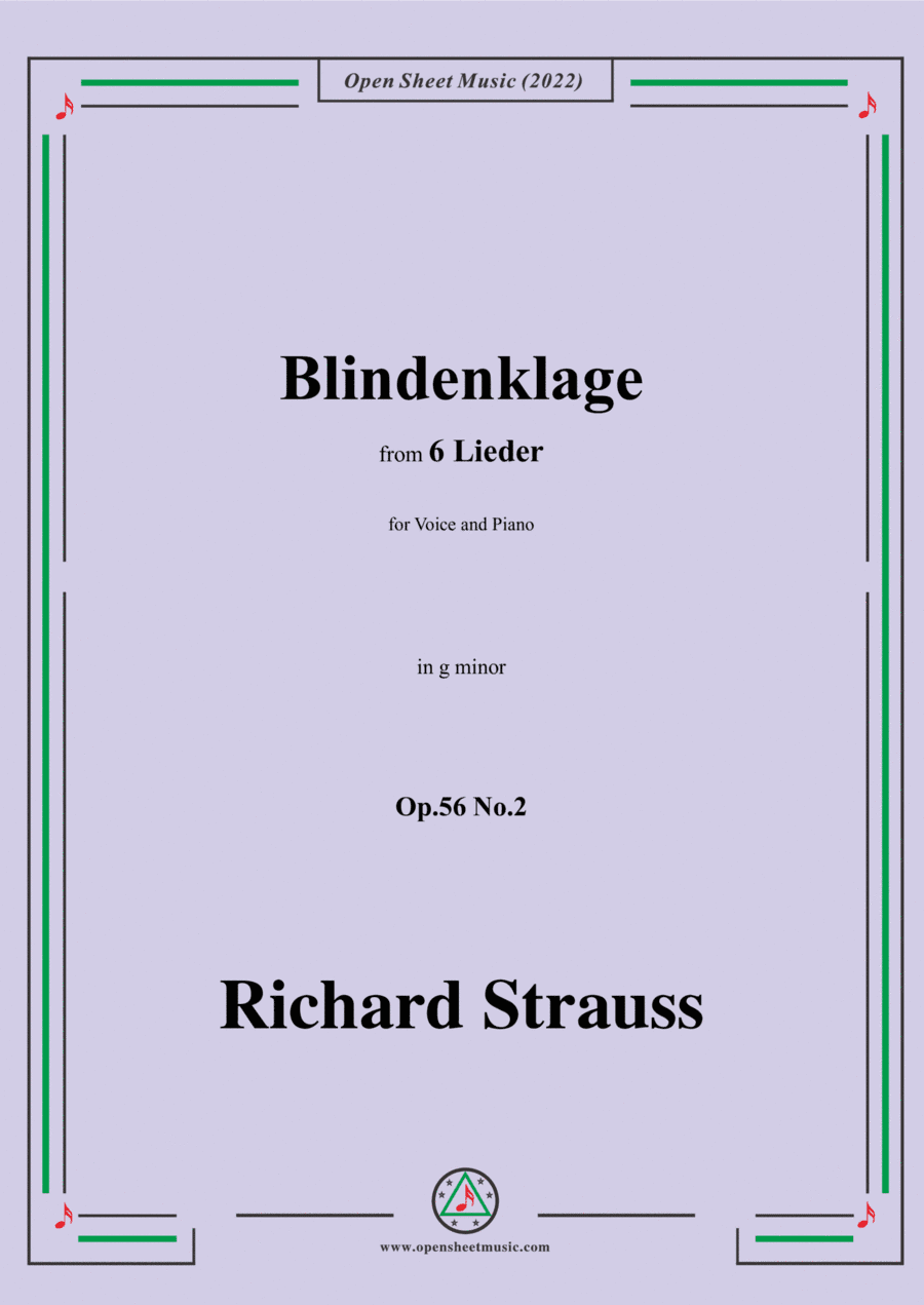 Richard Strauss-Blindenklage,in g minor,Op.56 No.2,for Voice and Piano (arr. Open Cloud)