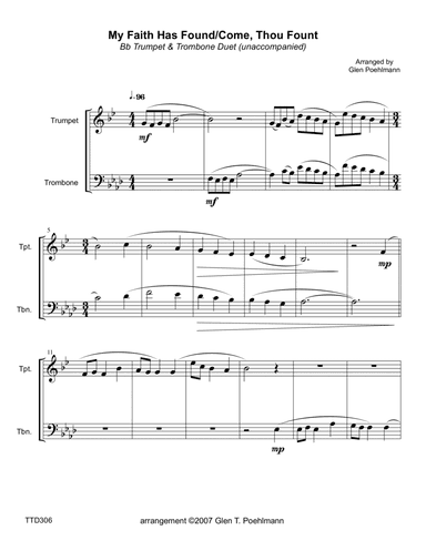 MY FAITH HAS FOUND A RESTING PLACE/COME THOU FOUNT OF EVERY BLESSING - Trumpet & Trombone Duet (unac (arr. Glen Poehlmann)