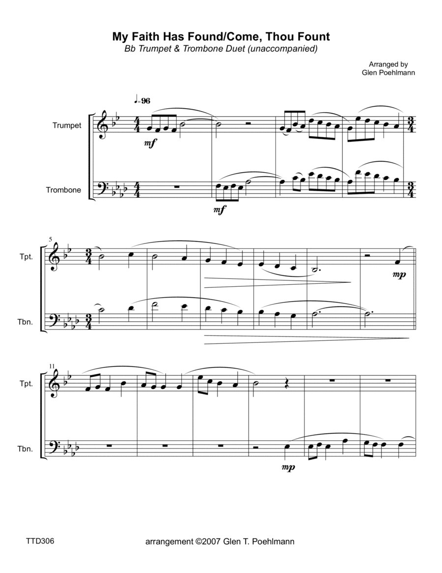 MY FAITH HAS FOUND A RESTING PLACE/COME THOU FOUNT OF EVERY BLESSING - Trumpet & Trombone Duet (unac (arr. Glen Poehlmann)