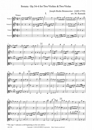 Sonata Op.34-4 for Two Violins & Two Violas (arr. Kamada, Mikio)
