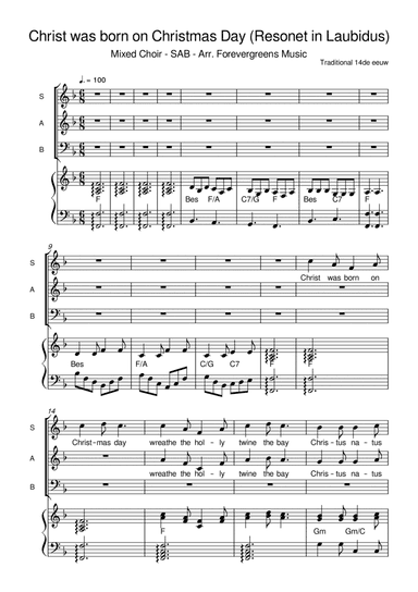 Christ was born on Christmas Day - Mixed Choir - SAB - Arr. Forevergreens Music (arr. Paul Brandsma)