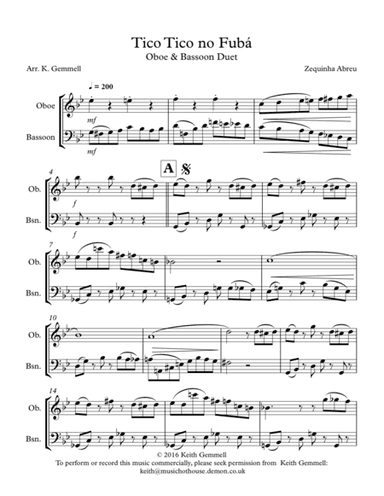 Tico Tico no Fuba: Oboe & Bassoon Duet (arr. Keith Gemmell)
