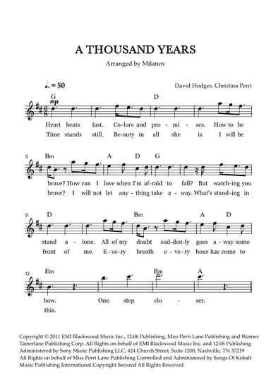 A Thousand Years (arr. Milanov)