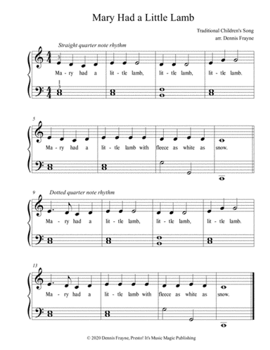 Mary Had a Little Lamb (standard notation) (arr. Presto! It's Music Magic Publishing)