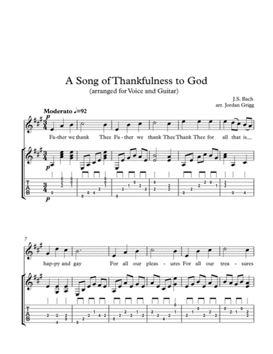 A Song of Thankfulness to God (arranged for Voice and Guitar) (arr. Jordan Grigg)