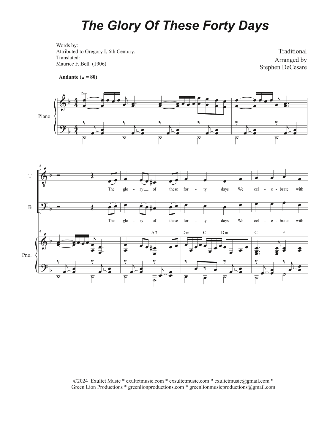 The Glory Of These Forty Days (Vocal Quartet - (SATB) (arr. Stephen DeCesare)