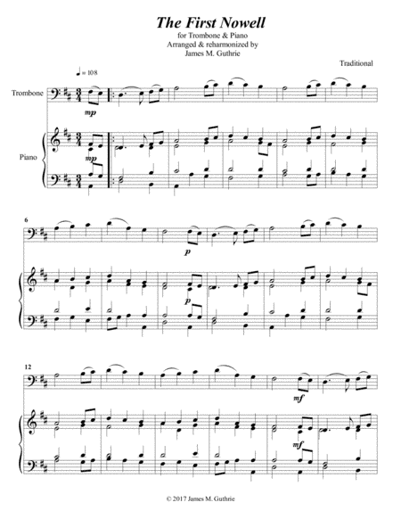The First Noel for Trombone & Piano (arr. James M. Guthrie, ASCAP)