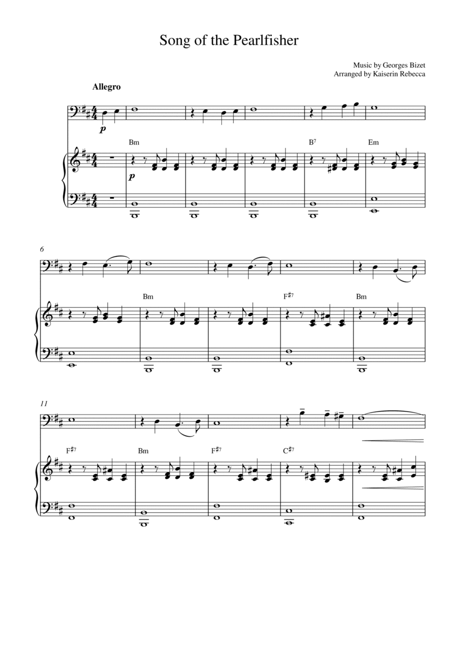 Song of the Pearlfisher (for cello solo and piano accompaniment) (arr. Kaiserin Rebecca)