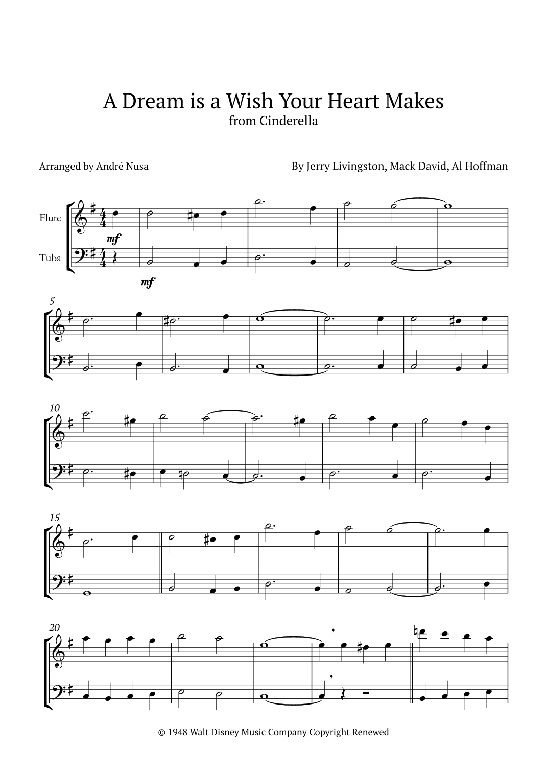 A Dream Is A Wish Your Heart Makes (arr. André Nusa)