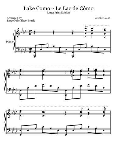 Lake Como Large Print Edition Piano Solo (arr. Large Print Sheet Music)