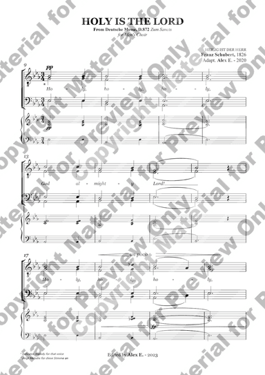 Holy is the Lord (Heilig ist der Herr) - For Men's Choir - TTBB with accompaniment (arr. Alex E.)