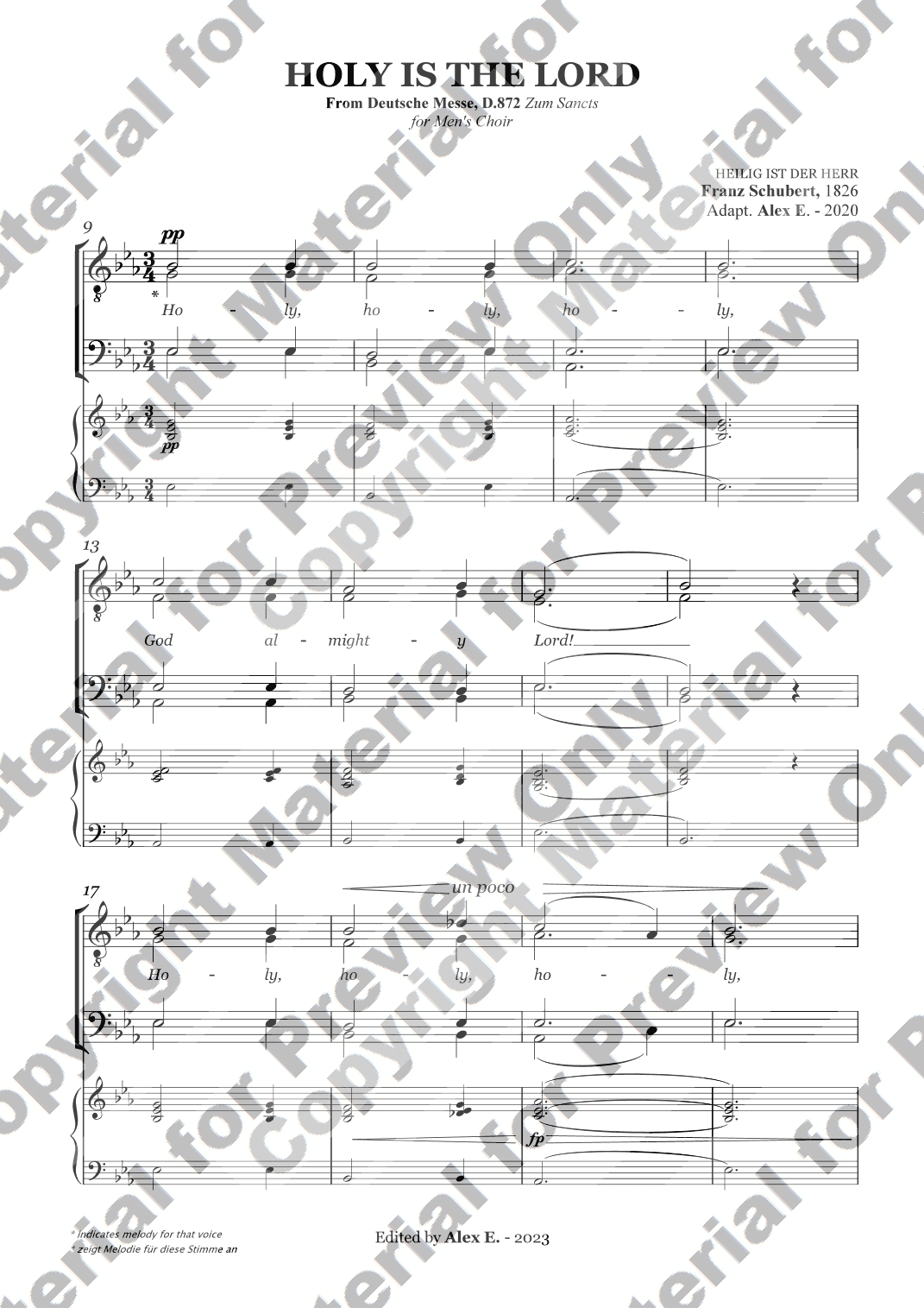 Holy is the Lord (Heilig ist der Herr) - For Men's Choir - TTBB with accompaniment (arr. Alex E.)