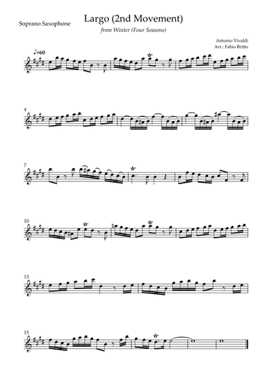 Largo from Winter (Antonio Vivaldi) for Soprano Saxophone Solo (arr. Fabio Britto)