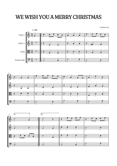 We Wish You a Merry Christmas for String Quartet • easy Christmas sheet music (arr. Benzaiten Editions)