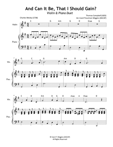 And Can It Be, That I Should Gain? (Violin & Piano) (arr. Carol Troutman Wiggins)
