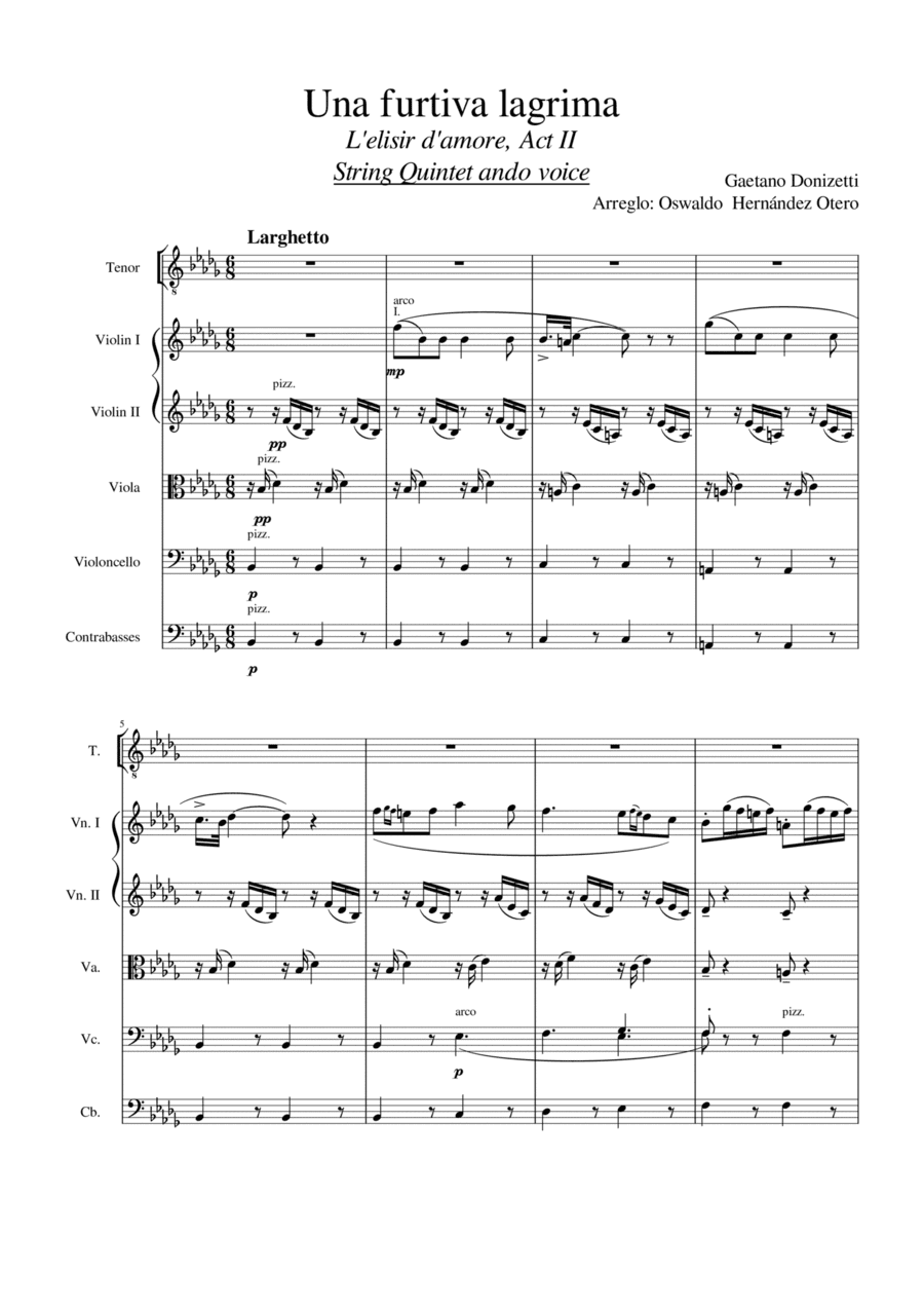 Una furtiva lagrima - Strings and voice (arr. Oswaldo Otero)