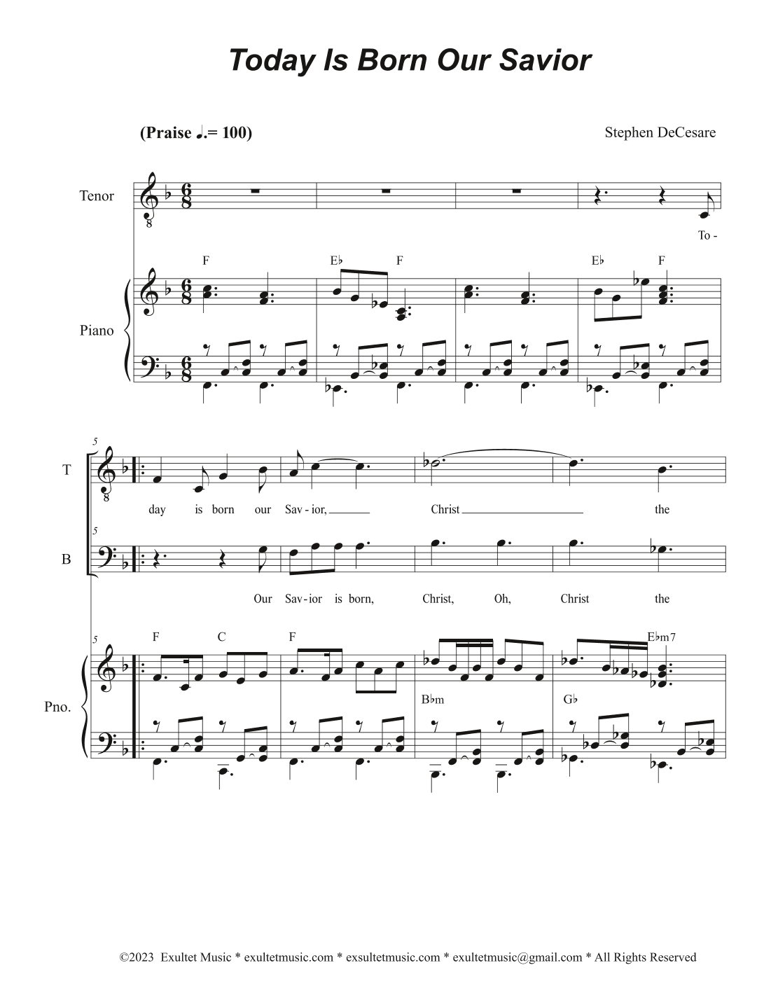 Today Is Born Our Savior (Duet for Tenor and Bass solo)