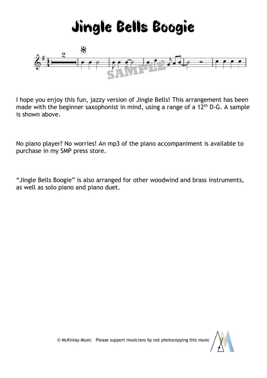 Jingle Bells Boogie - for solo saxophone (arr. L. McKinlay)