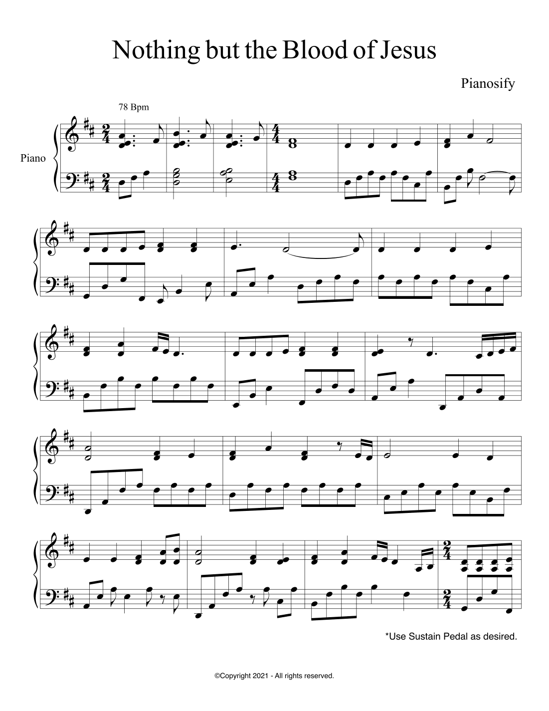 PIANO - Nothing but the Blood of Jesus (Piano Hymns Sheet Music PDF)
