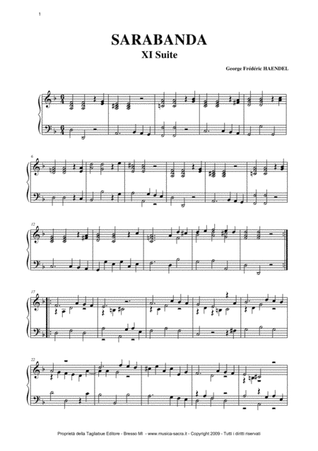 SARABANDE - From Harpischord Suite in D Minor HWV 437