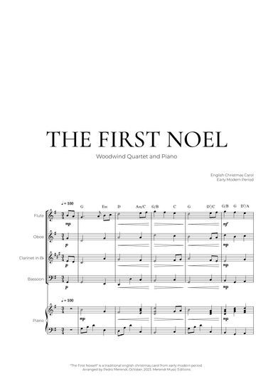 The First Noel (Woodwind Quartet and Piano) - Christmas Carol (arr. Pedro Merendi)
