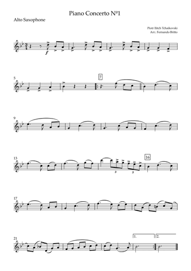 Piano Concerto Nº 1 - 1st Mov. Theme (P. Tchaikovsky) for Alto Saxophone Solo. (arr. Fernando Britto)
