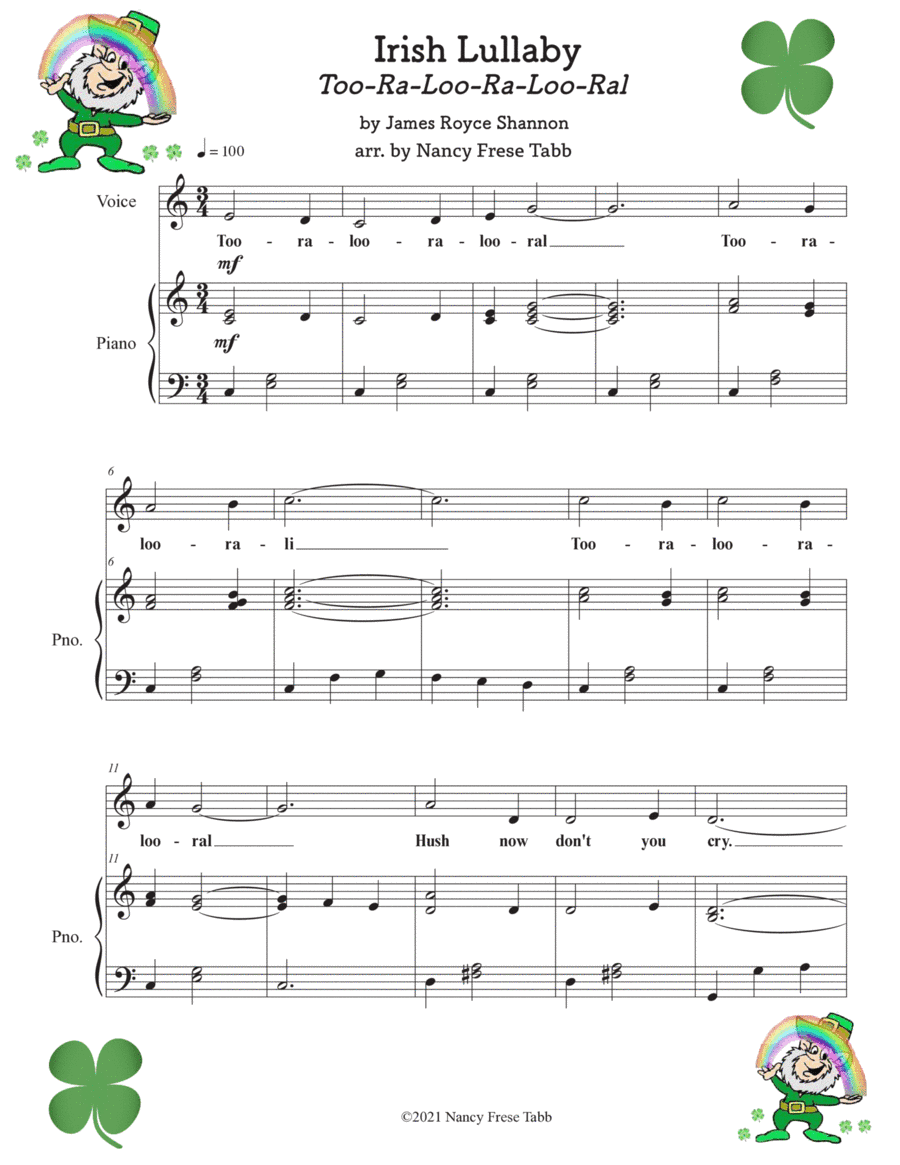 Irish Lullaby (Too-Ra-Loo-Ra-Loo Ral) Vocal Solo with PIano Accompaniment (arr. Nancy Frese Tabb)