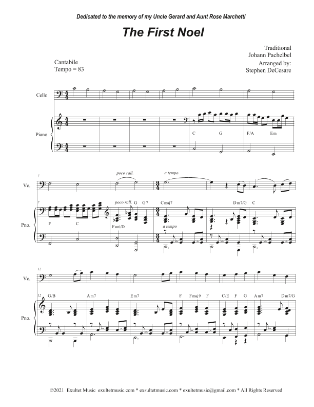 The First Noel (Cello solo and Piano) (arr. Stephen DeCesare)