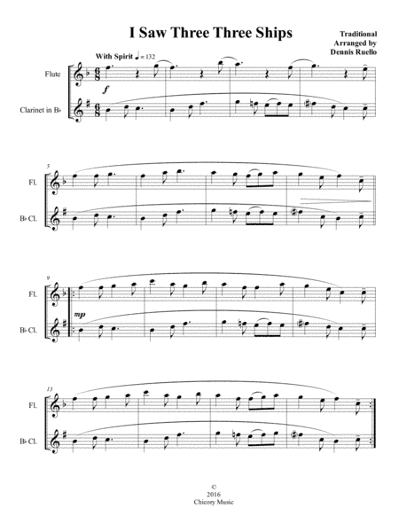 I Saw Three Ships - Mixed Woodwind (Flute & Clarinet) Duet - Intermediate (arr. Dennis Ruello)