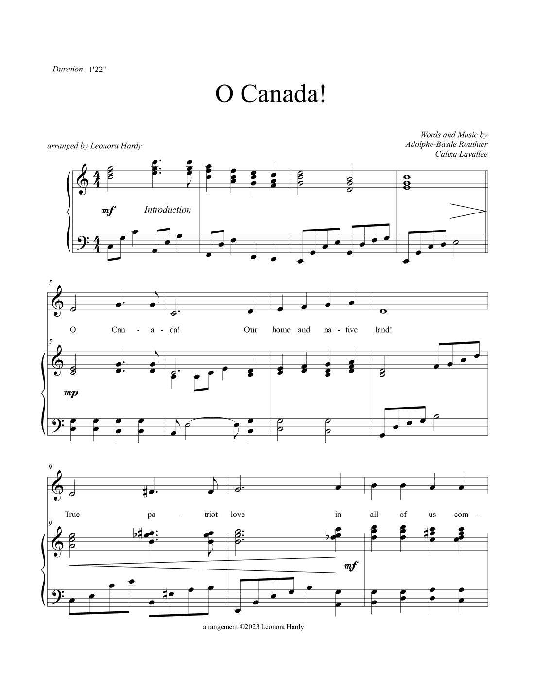 O Canada! (arr. Leonora Hardy)
