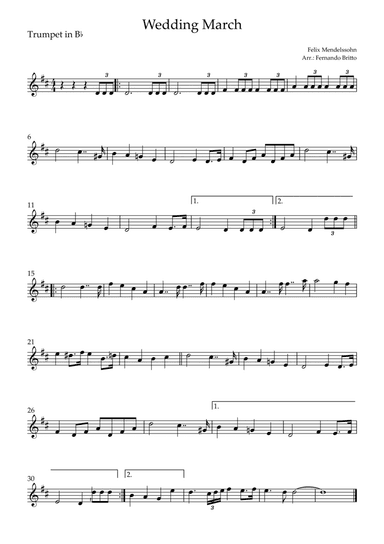 Wedding March (Felix Mendelssohn) for Trumpet in Bb Solo (arr. Fernando Britto)