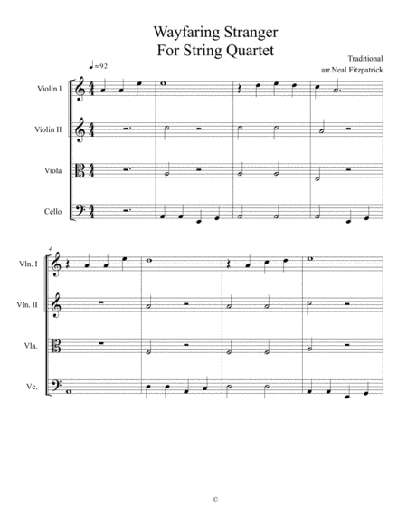 Wayfaring Stranger For String Quartet (arr. Neal Fitzpatrick)