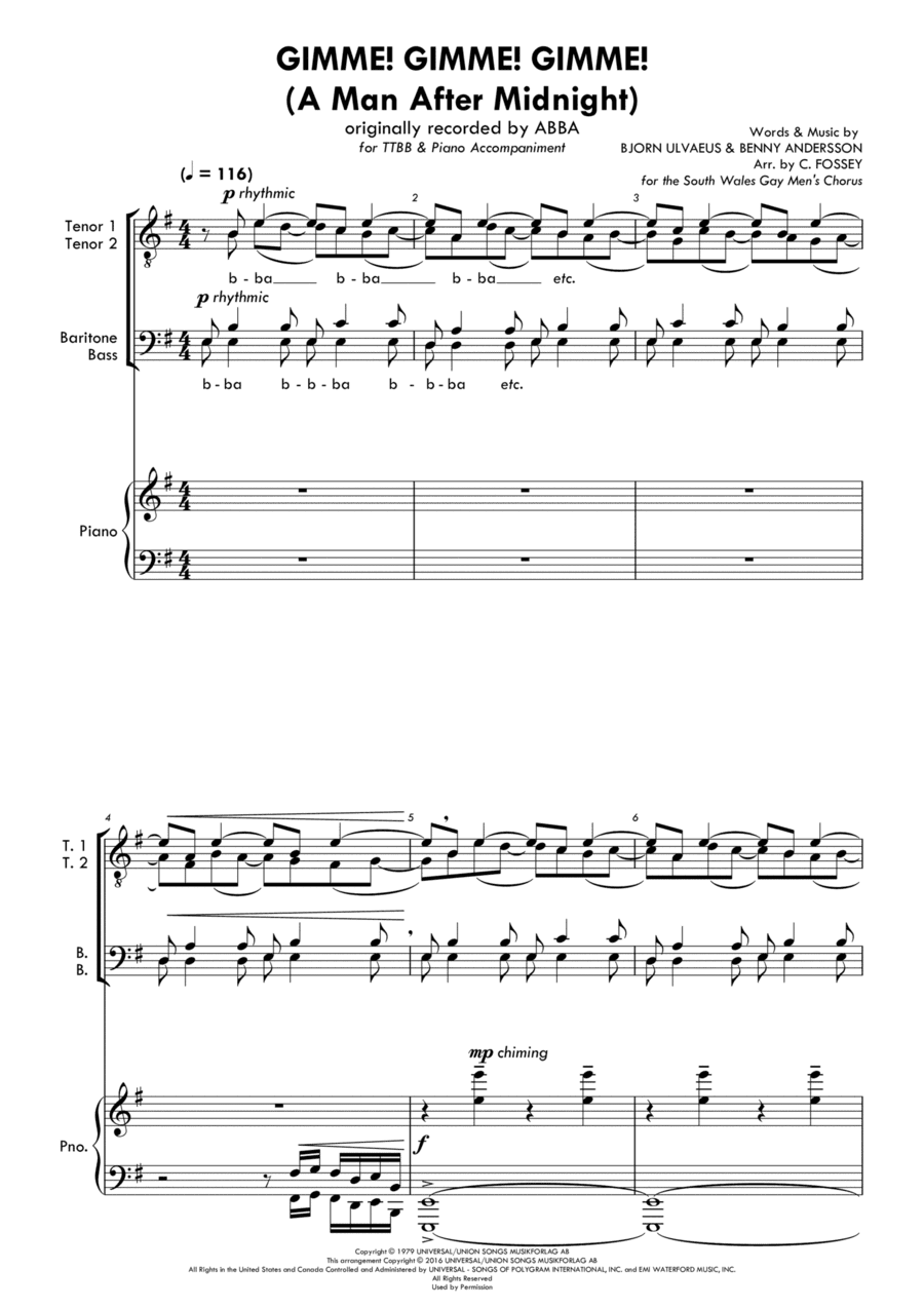 Gimme! Gimme! Gimme! (a Man After Midnight) (arr. Christopher Fossey)