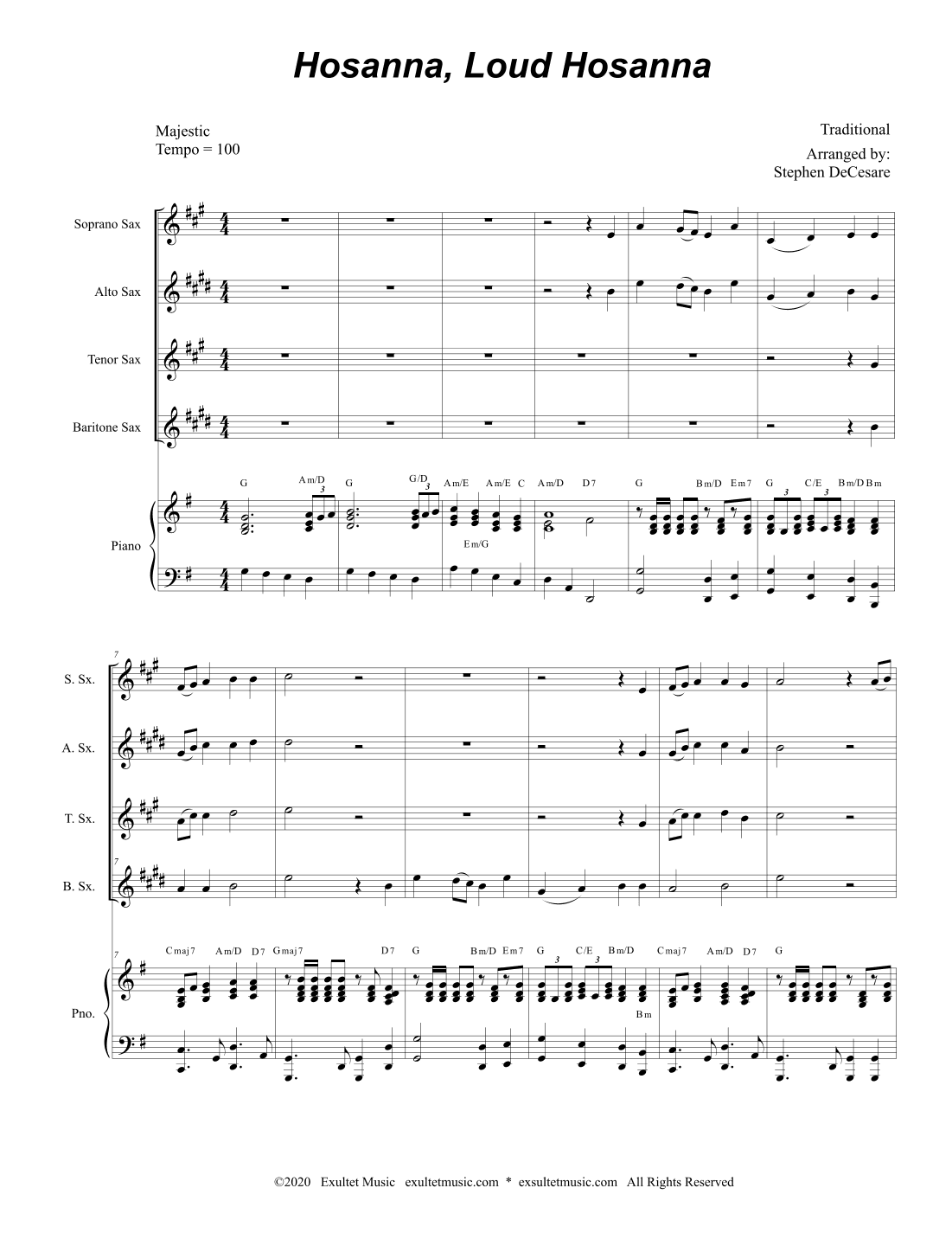 Hosanna, Loud Hosanna (Saxophone Quartet - Piano accompaniment) (arr. Stephen DeCesare)