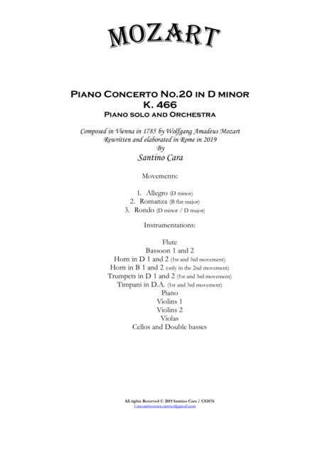 Mozart - Piano Concerto No.20 in D minor K 466 for Piano and Orchestra (arr. Santino Cara)