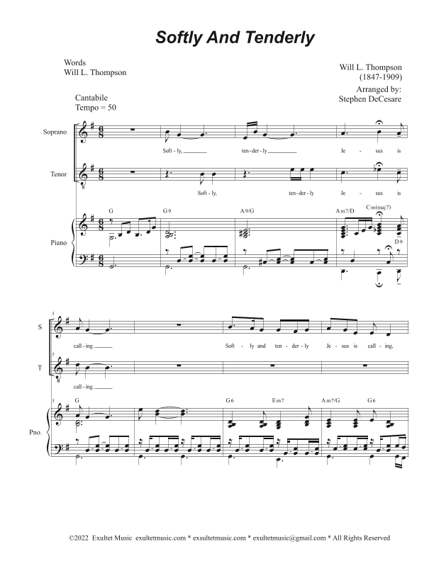 Softly And Tenderly (2-part choir - (Soprano and Tenor) (arr. Stephen DeCesare)