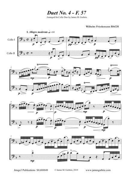 WF Bach: Duet No. 4 for Cello Duo (arr. James M. Guthrie, ASCAP)