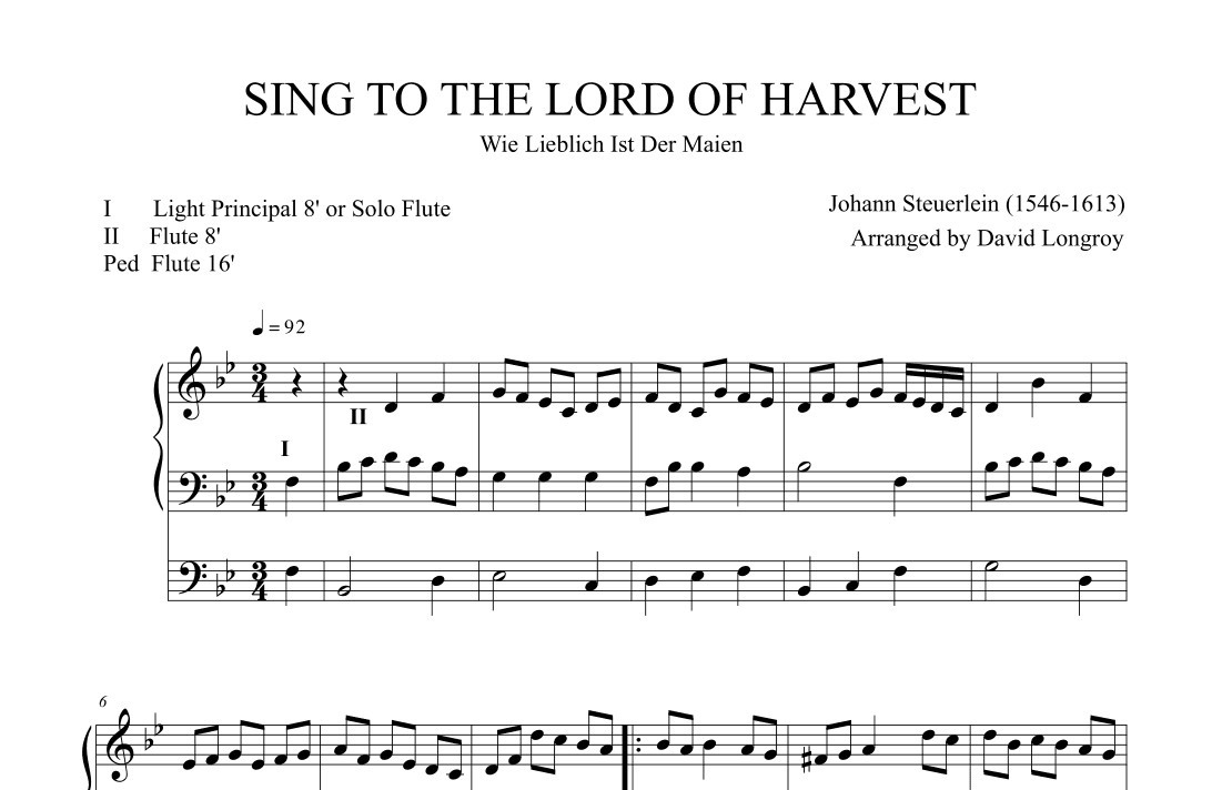 Sing To The Lord Of Harvest (Wie Lieblich ist der Maien) (arr. David Longroy)