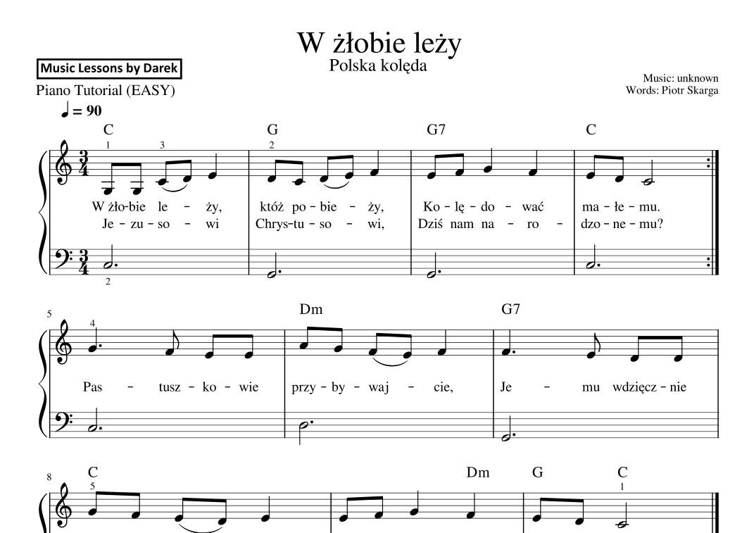 W zlobie lezy / Infant Holy, Infant Lowly (Polish Christmas Carol) [EASY PIANO] (arr. Darek)
