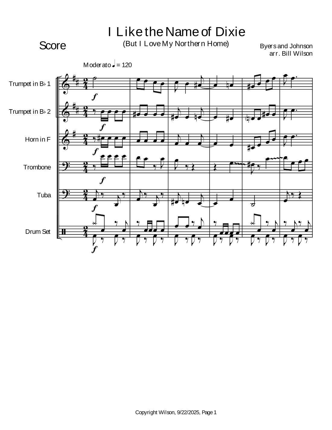 I Like the Name of Dixie (But I Love My Northern Home) (arr. Bill Wilson)
