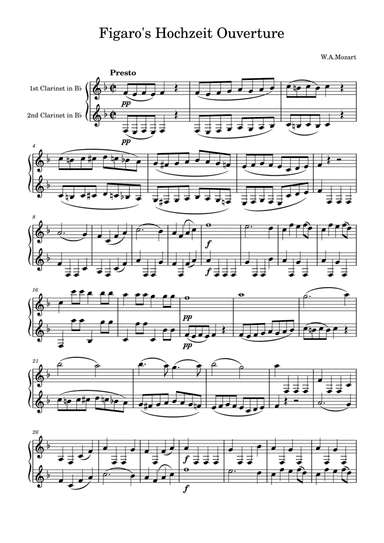 W.A.Mozart: Figaros Hochzeit Ouverture for two clarinets (arr. Saho Omukai)