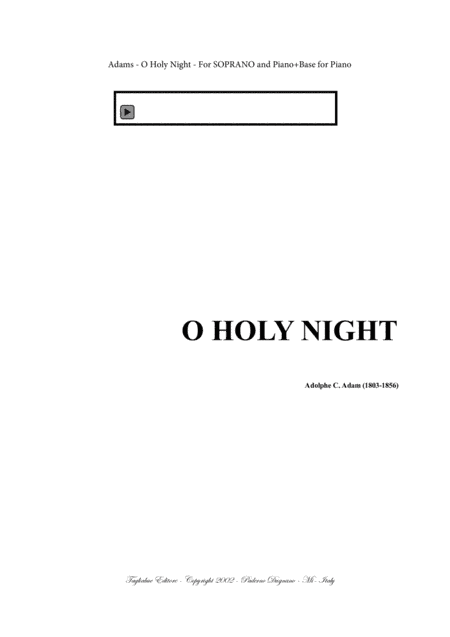 O HOLY NIGHT - Adam - For SOPRANO (or Tenor) and Piano - In D (arr. Renato Tagliabue)