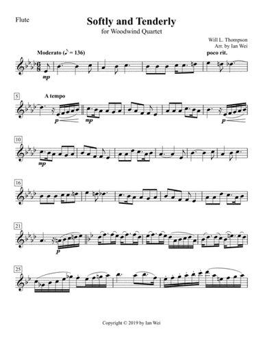 Softly and Tenderly for Woodwind Quartet (arr. Ian Wei)