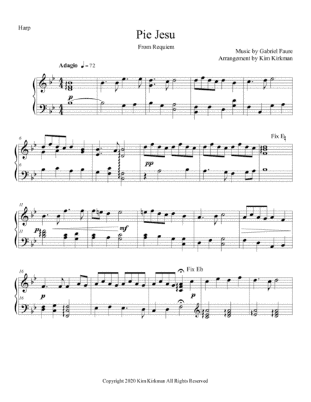 Pie Jesu from Requiem by Gabriel Faure arranged for solo harp (arr. Kim Kirkman)