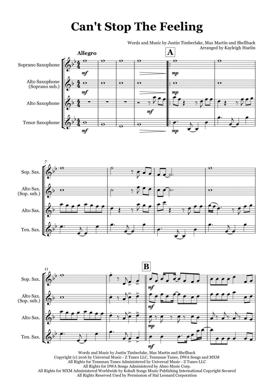 Can't Stop The Feeling! (arr. Kayleigh Huelin)