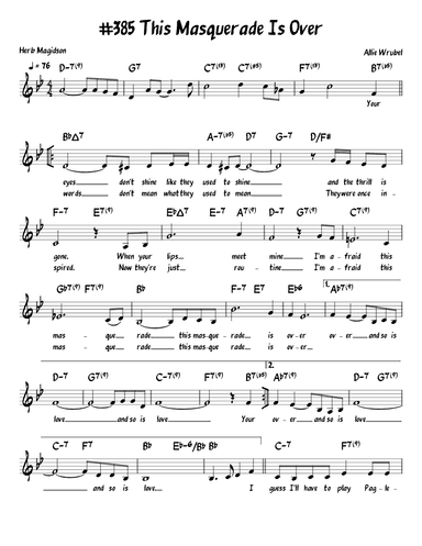 (i'm Afraid) The Masquerade Is Over (arr. John Fries)