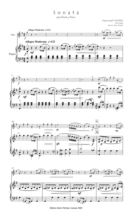 Haydn, Sonata for flute & piano (arr. Editions Glenn Michael, Caracas, Venezuela)