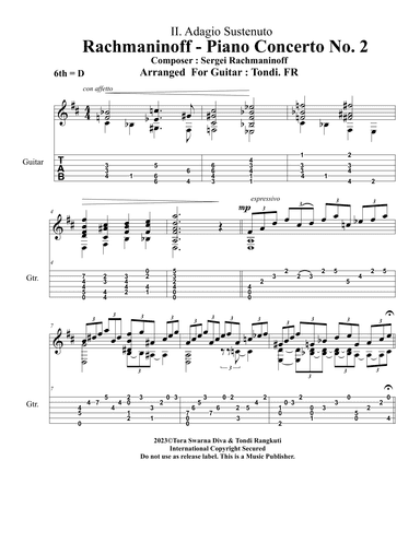 Rachmaninoff Piano Concerto No.2 Adagio Sustenuto Guitar Complete (arr. Tondi. FR)