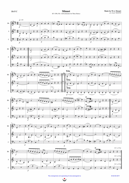 Menuet (from Divertimento for Three Horns) (arr. Josef STASTNY)